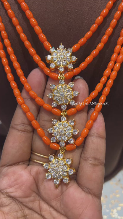 Coral Beads Layer With Diamond Replica Pendant