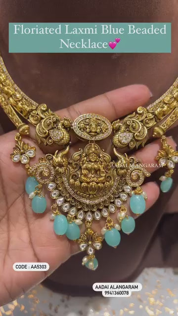 Floriated Laxmi Blue Beaded Necklace